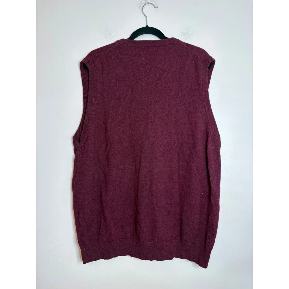 LL Bean Mens XXL Lambswool V-Neck Sweater Vest Burgundy Maroon Red XXL-REG